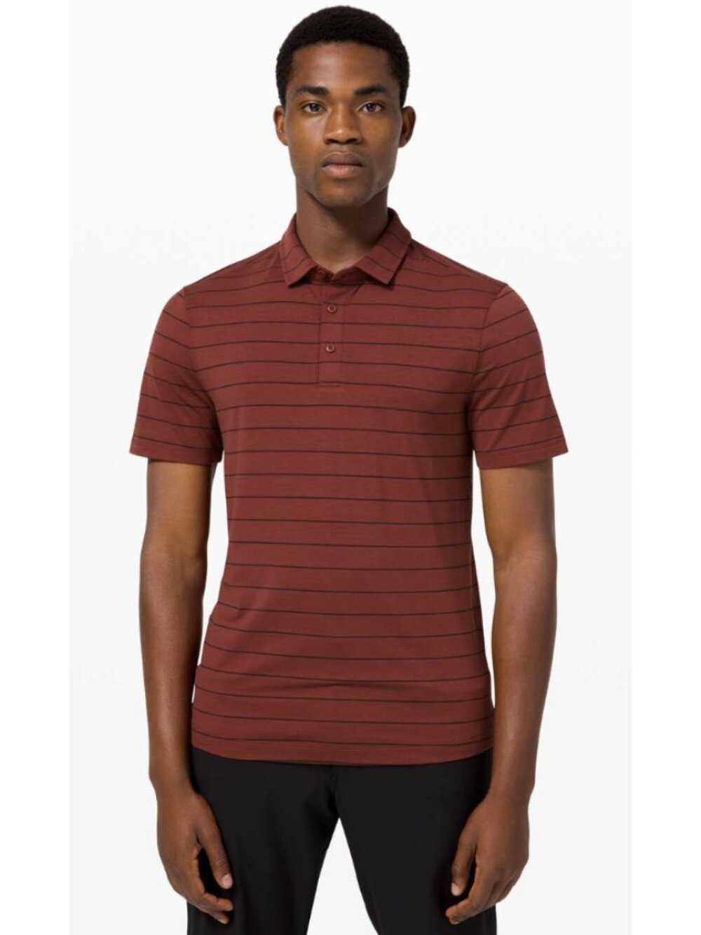 LULULEMON Evolution Polo Shirt Nevis Stripe Savannah Black Small Preppy Travel